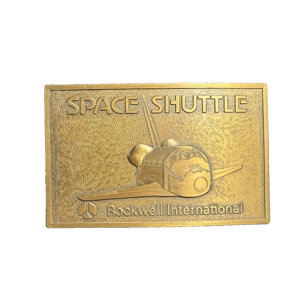 Vintage Rockwell International Space Shuttle Belt Buckle Brass Gold
